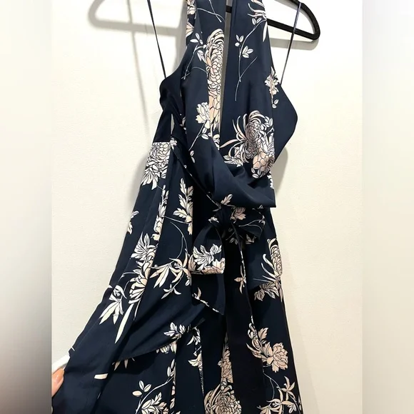 Keepsake The Label Asymmetrical Floral Blue Satin Halter Midi Cocktail Dress M - Picture 7 of 10